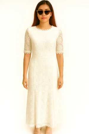 Dres Brokat Putih Elegant Maxi