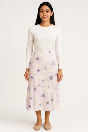 Rok Midi Bunga Lila