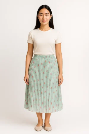 Floral Mint Pleated Skirt