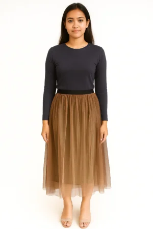 Rok Tulle Midi Mocha