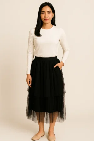 Rok Tulle Layer Hitam
