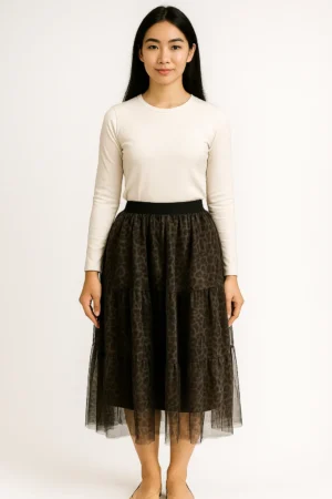 Rok Tulle Leopard Brown