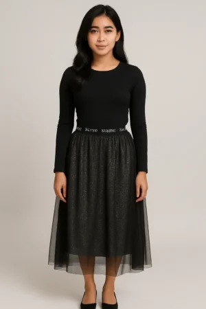 Rok Tulle Hitam Silver Glam