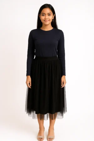Rok Tulle Hitam Scallop