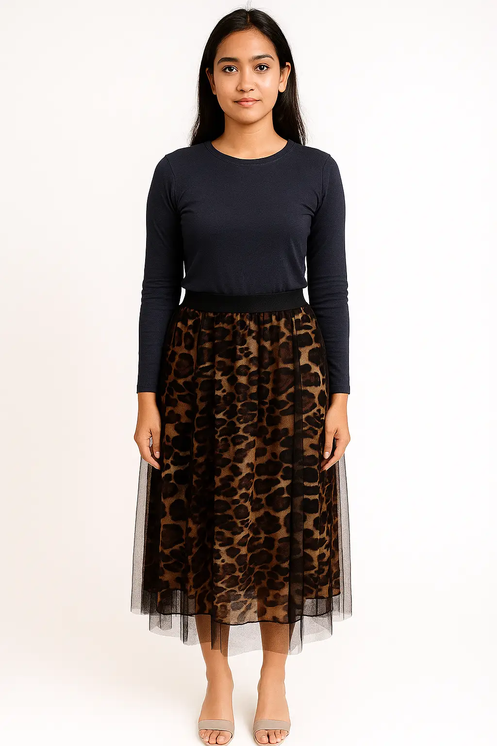 Rok Tulle Leopard Coklat