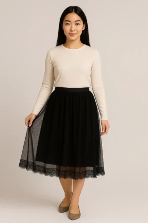 Rok Tulle Polkadot Lace Hitam