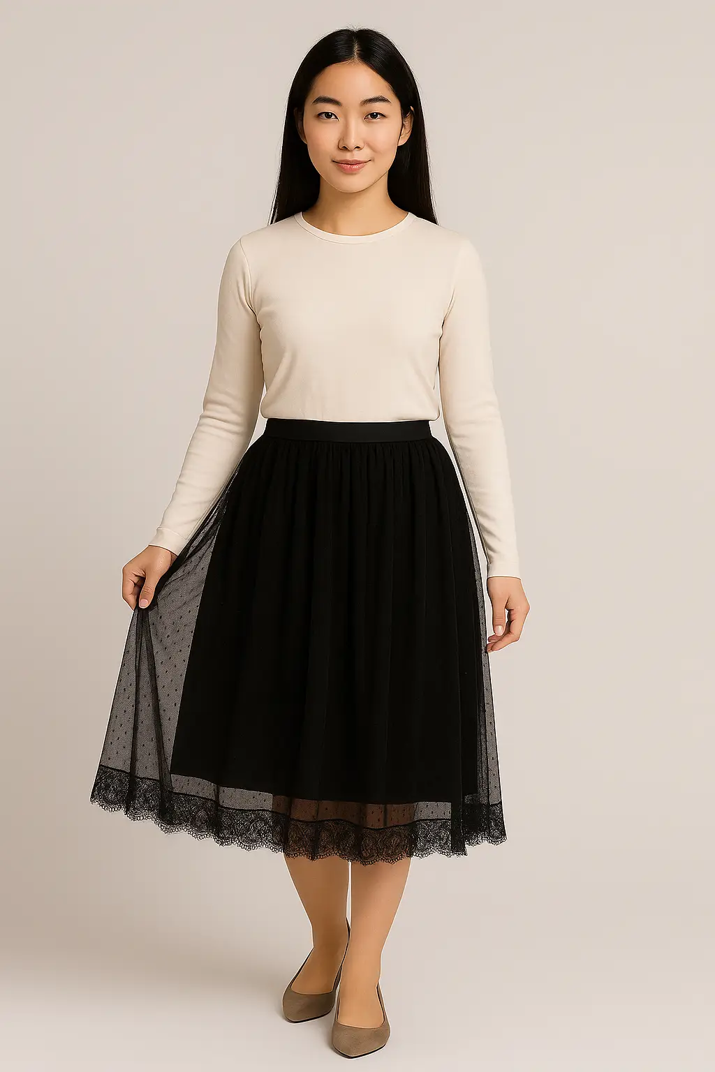 Rok Tulle Polkadot Lace Hitam
