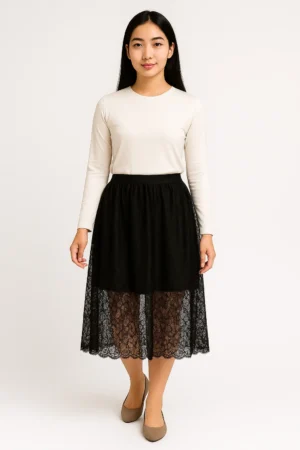 Rok Lace Hitam Layer Midi