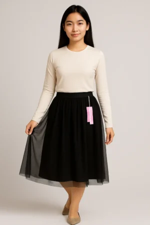 Rok Tulle Hitam Satin Waist