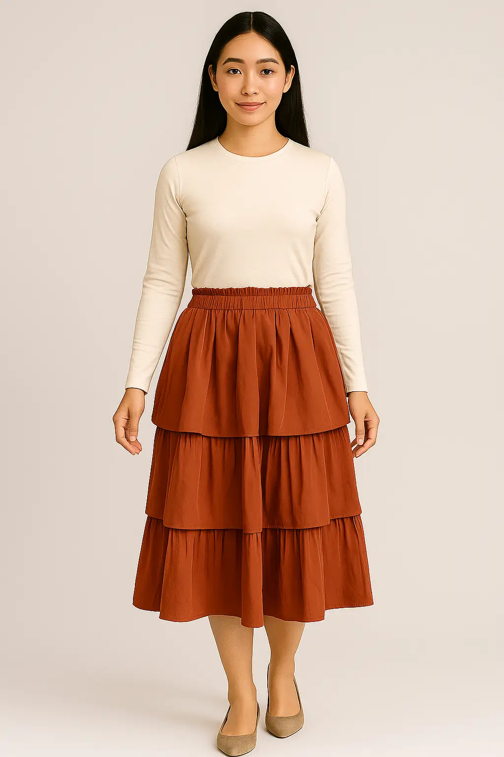 Rok Midi Paperbag Terracotta