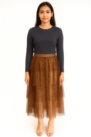 Rok Tulle Layer Leopard Brown