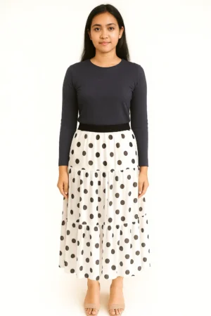 Rok Polkadot Tiered Maxi Putih