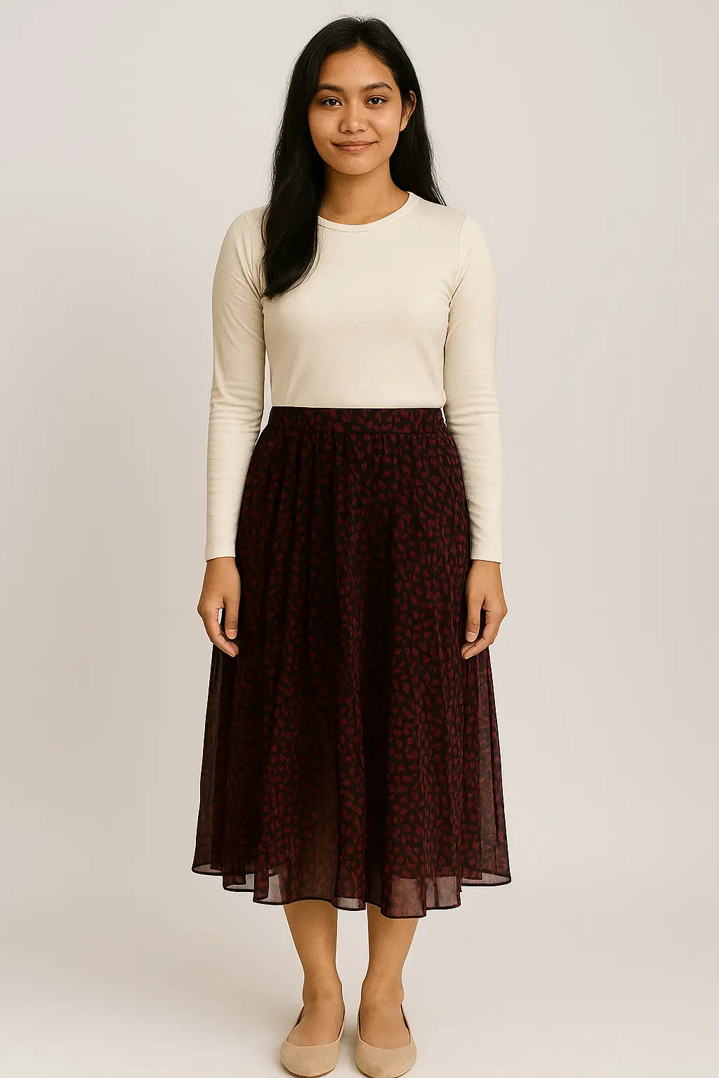 Rok Midi Maroon Motif Leopard