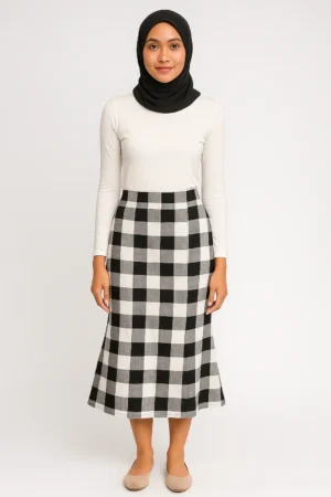 Rok Midi Kotak Besar Hitam Putih