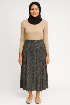 Rok Midi Motif Bunga Kecil Warna Hitam