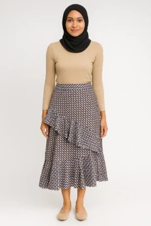 Rok Midi Ruffle Motif Zigzag