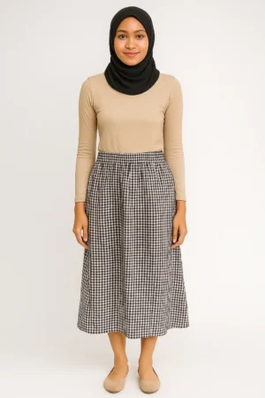 Rok Midi Kotak-Kotak Hitam Putih