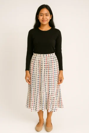 Rok Plisket Motif Geometris Warna-Warni