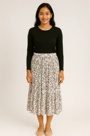 Rok Plisket Bunga Kecil Cream