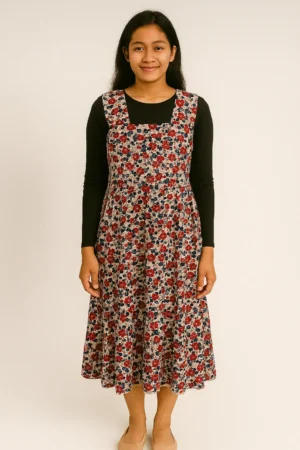 Rok Flare Bunga Merah Navy