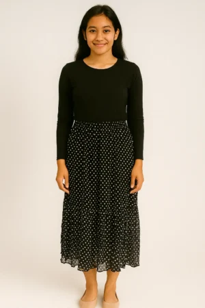 Rok Layer Hitam Polkadot Putih