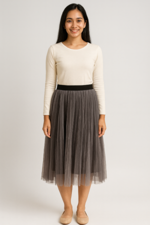 Rok Linen Santai Pinggang Karet