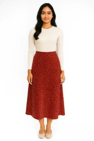 Rok Midi A-line Motif Polkadot Merah