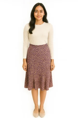 Rok Midi Mermaid Motif Bunga Kecil Warna Ungu