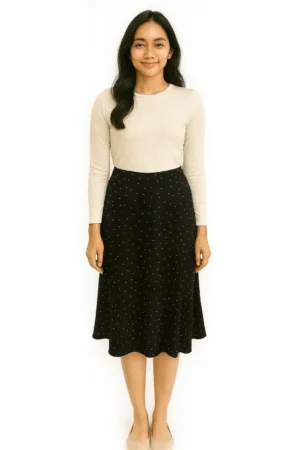Rok Midi A-line Motif Polkadot Kecil Warna Hitam