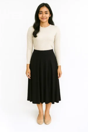 Rok Midi A-line Polos Warna Hitam