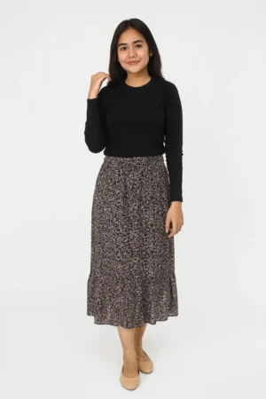 Monochrome Ditsy Floral Midi Skirt