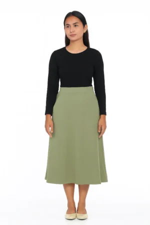 Sage Green High-Waist A-Line Midi Skirt