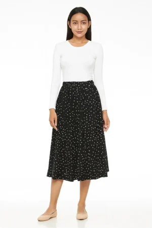 Black Ditsy Speckle High-Waist Midi Skirt