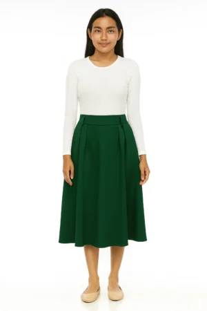 Rok Midi A-Line Lipit Hijau Botol
