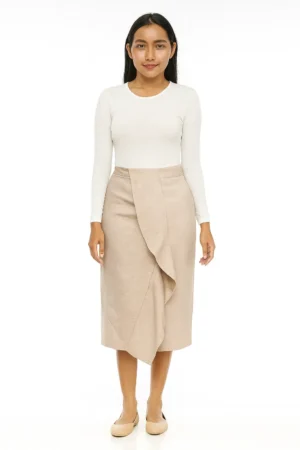 Rok Midi Lilit Asimetris Beige