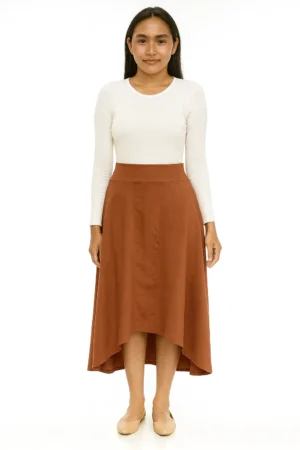 Rok Midi High-Low A-Line Cokelat Bata