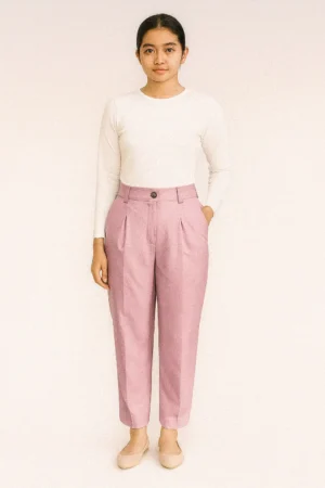 Celana tapered high waist berlipit