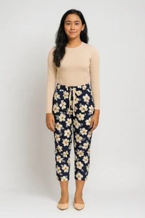 Celana tapered motif bunga bertali