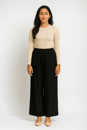Celana kulot hitam pinggang karet