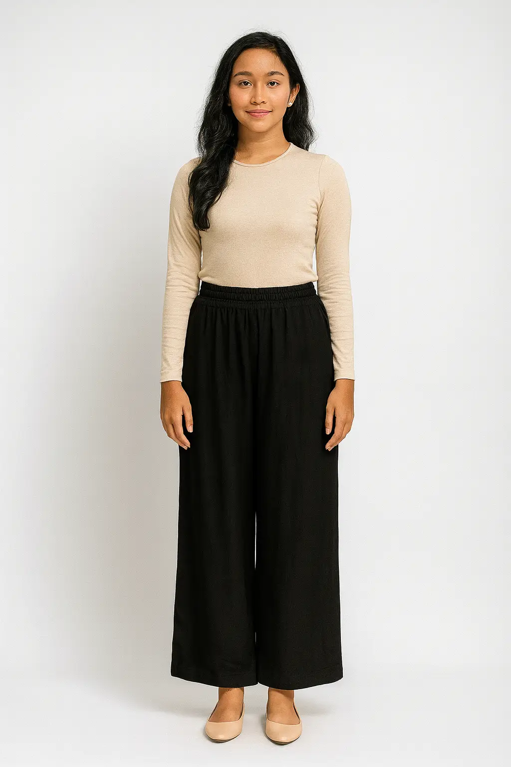 Celana kulot hitam pinggang karet
