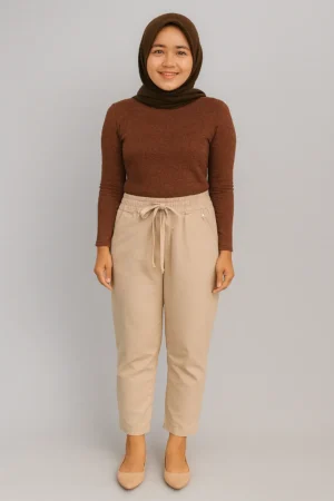 Celana Tapered Relax Pinggang Karet Tali Serut