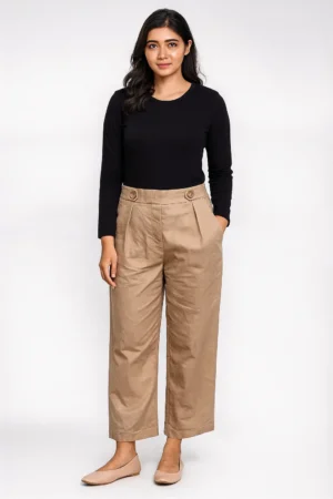 Celana Wide Leg Pinggang Tinggi Detail Kancing