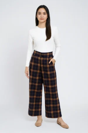Celana Kulot High Waist Motif Plaid