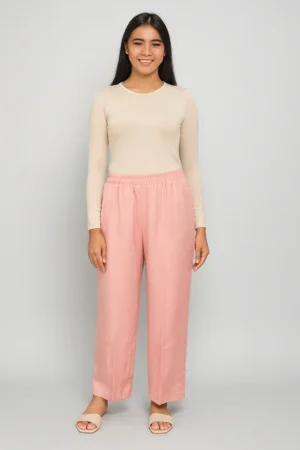 Celana Palazzo Pinggang Karet Pink Muda