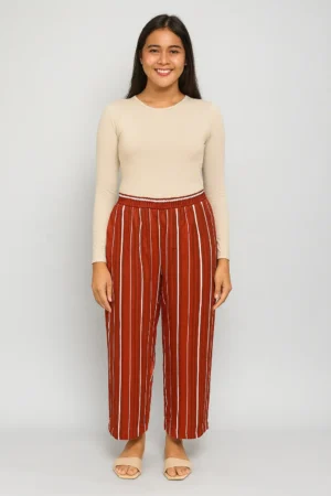 Celana Lurus Bergaris Merah Bata
