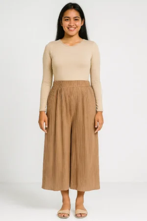 Celana Kulot Plisket Khaki Muda