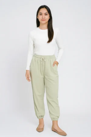 Celana Jogger Serut Hijau Sage