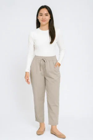 Celana Lurus Serut Abu-abu Taupe