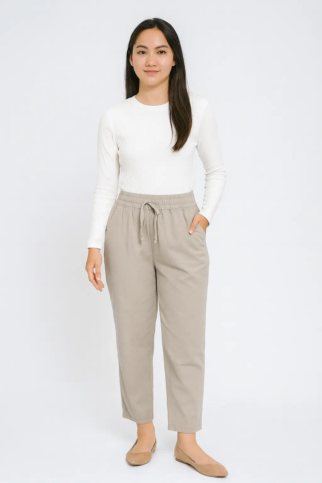 Celana Lurus Serut Abu-abu Taupe