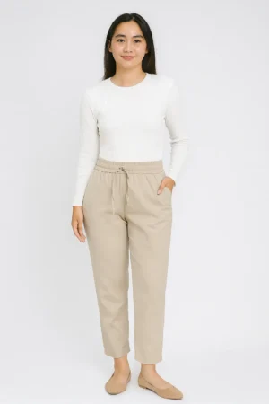 Celana Lurus Serut Beige